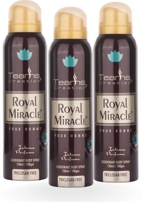Teams Creation Royal Miracle Deodrant Spray- Pour Homme - Pack of 3 Deodorant Spray  -  For Men & Women