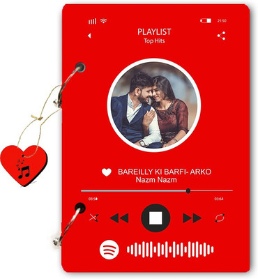 DI-KRAFT Customized Spotify Diary With Spotify Song Code & Personalized Your Image A5 Diary Unruled 160 Pages(Red Round)