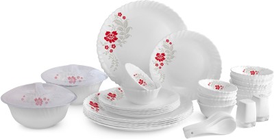 cello Pack of 37 Opalware Dazzle Scarlet Bliss 37 Pcs Dinner Set(White, Microwave Safe)