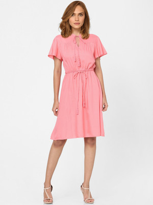 VERO MODA Women Fit and Flare Pink Knee Length Dress