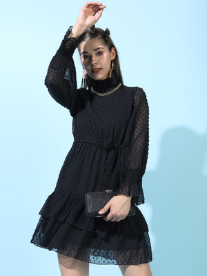 Tokyo Talkies Women A-line Black Above Knee/Mid Thigh Length Dress