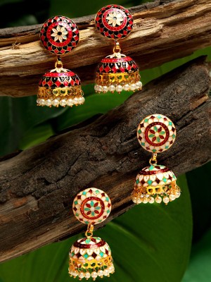 Kairangi Traditional Multicolor Meenakari Jhumka | Gold Plated Earring Set | Dome Shaped Metal Jhumki Earring