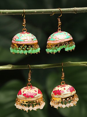 Kairangi Meenakari Jumka Earrings Gold Plated Beads Combo of 2 pair for Women Metal Jhumki Earring