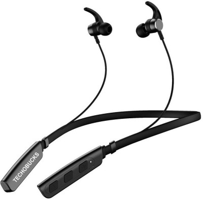 Techobucks High Bass 30 Hours Playtime Bluetooth Neckband Waterproof (IPX5) Headset Bluetooth Headset(Black, In the Ear)