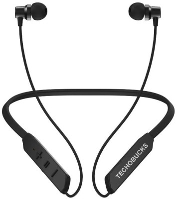 Techobucks High Bass 30 Hours Playtime Bluetooth Neckband Bluetooth Headset Bluetooth Headset(Black, In the Ear)