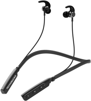 Techobucks Flexibe 30 Hours Playtime Bluetooth Neckband Waterproof (IPX5) Headset Bluetooth Headset(Black, In the Ear)