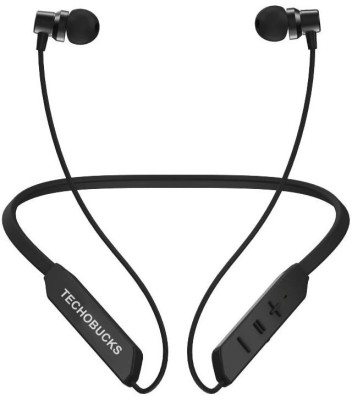Techobucks 3D Bass 30 Hours Playtime Bluetooth Neckband Bluetooth Headset Bluetooth Headset(Black, In the Ear)