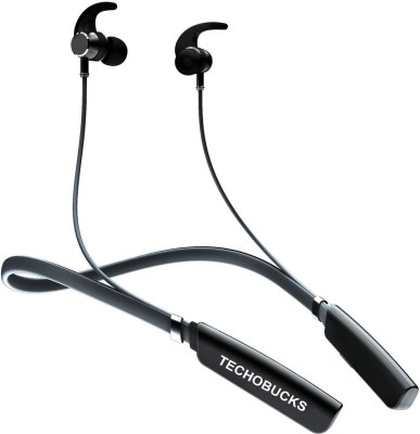 Techobucks 3D Bass 30 Hours Playtime Bluetooth Neckband Waterproof (IPX5) Headset Bluetooth Headset(Black, In the Ear)