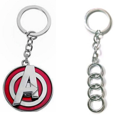 Blue Aura Combo of Avengers Rotating Keychain & Audi Metal Logo Keychain Key Chain