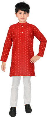 BITU FASHIONS Boys Festive & Party Kurta and Pyjama Set(Red Pack of 1)