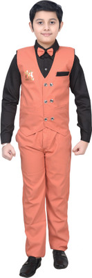 NVH Boys Festive & Party Shirt, Waistcoat and Pant Set(Pink Pack of 1)