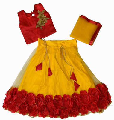 NAJARA FASHION Girls Lehenga Choli Ethnic Wear Embroidered Lehenga, Choli and Dupatta Set(Yellow, Pack of 1)