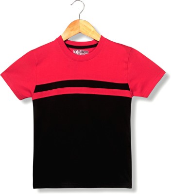 Billion Boys Colorblock Pure Cotton T Shirt(Black, Pack of 1)