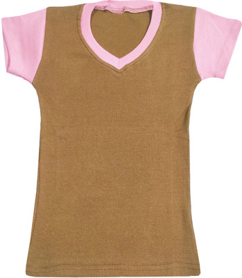 Indistar Girls Colorblock Cotton Blend Regular T Shirt(Brown, Pack of 1)