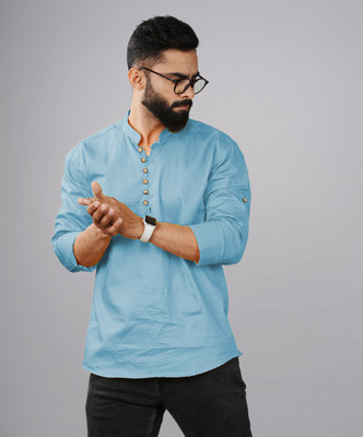 Tap in Men Solid Straight Kurta(Light Blue)