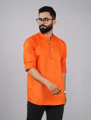 ELEPANTS Men Solid Straight Kurta(Orange)