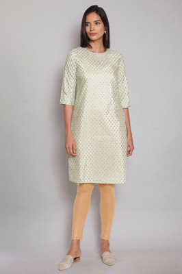 W Women Geometric Print Straight Kurta(White)