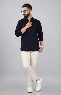 ELEPANTS Men Solid Straight Kurta(Dark Blue)