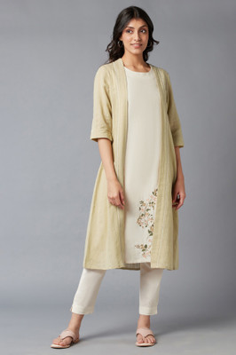 W Women Solid Straight Kurta(White)