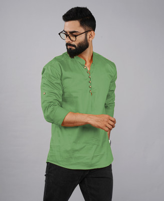Tap in Men Solid Straight Kurta(Green)