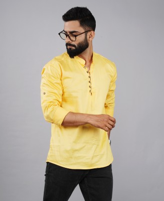 ELEPANTS Men Solid Straight Kurta(Yellow)