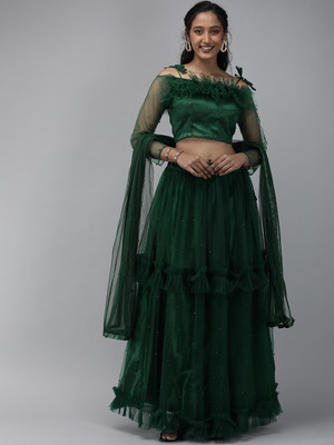 Divastri Self Design Semi Stitched Lehenga Choli(Dark Green)