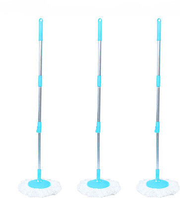 Pranay's Kleanup 3 Spin Mop Rod Stick 360 Rotating Steel Rod With 3 Refills - Pocha Wet & Dry Mop Mop