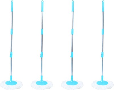 Pranay's Kleanup Combo Set of 4 Spin Mop Rod Stick 360 Full Steel Rod With 4 Microfiber Refills Mop