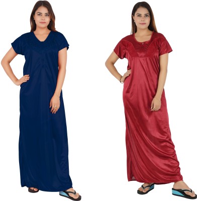 REN STAR Women Nighty(Blue, Maroon)