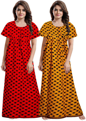 AAKARSHANA CREATION Women Nighty Set(Red, Yellow)