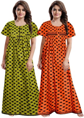 Trendy Fab Women Maternity/Nursing Nighty(Green, Orange)