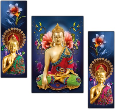 pnf Poster And Frame Buddha MDF Panel Painting | Home Decoration|Best Gifting Option Digital Reprint 12 inch x 9 inch Painting(Without Frame, Pack of 3)