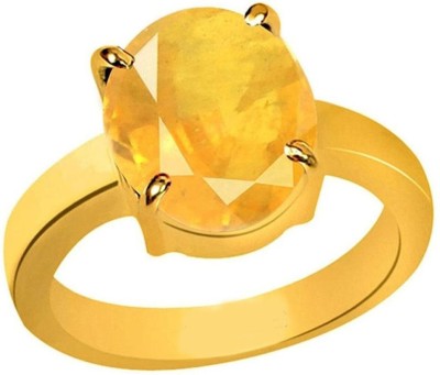 S KUMAR GEMS & JEWELS Certified Natural 7.25 Ratti Yellow SapphireStone (Pukhraj Stone) Panchdhatu Alloy Sapphire Gold Plated Ring