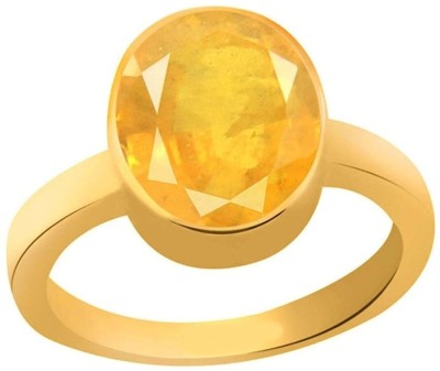 BWM GEMS Certified Natural 8.25 Ratti Yellow Sapphire Stone (Pukhraj) Panchdhatu Alloy Sapphire Gold Plated Ring