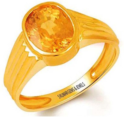 BWM GEMS Certified Natural 8.25 Ratti Yellow Sapphire Stone (Pukhraj) Panchdhatu Alloy Sapphire Gold Plated Ring