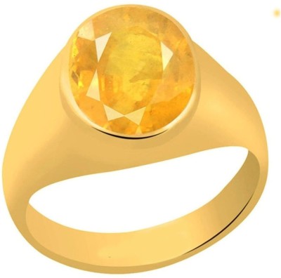 S KUMAR GEMS & JEWELS Certified Natural 7.25 Ratti Yellow SapphireStone (Pukhraj Stone) Panchdhatu Alloy Sapphire Gold Plated Ring