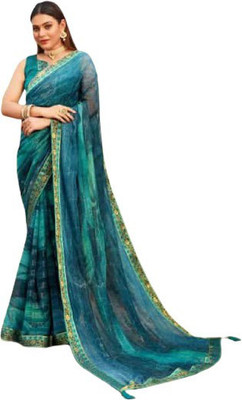 GAURIK FASHION Printed Assam Silk Georgette Saree(Green)