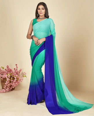 kashvi sarees Ombre, Dyed Bollywood Georgette Saree(Green, Blue)