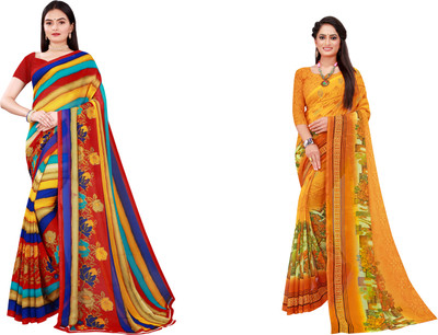 Saadhvi Printed Daily Wear Georgette Saree(Pack of 2, Gold)