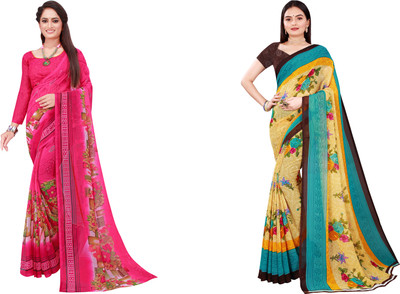 Saadhvi Printed Daily Wear Georgette Saree(Pack of 2, Multicolor)