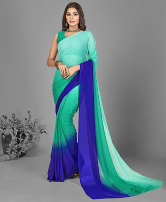 Anand Sarees Ombre Bollywood Georgette Saree(Green, Blue)