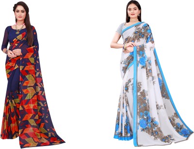 Saadhvi Printed Daily Wear Georgette Saree(Pack of 2, Grey)