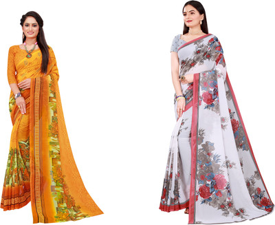 Saadhvi Printed Daily Wear Georgette Saree(Pack of 2, Grey)