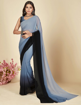 Anand Sarees Ombre, Striped, Dyed Bollywood Georgette Saree(Black, Grey)