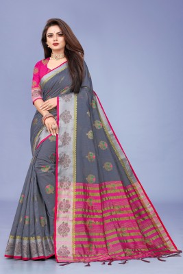 JK Creation Self Design Woven Checkered SolidPlain Bollywood Jacquard Cotton Silk SareeMulticolor