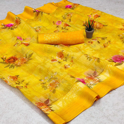 Classy Foriever Printed Daily Wear Cotton Silk Saree(Yellow)