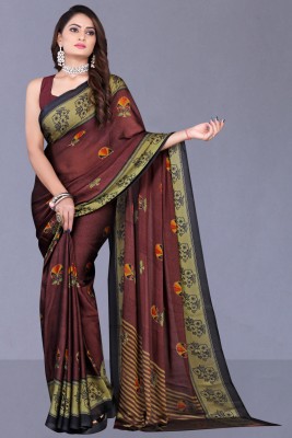 Leelavati Floral Print Daily Wear Chiffon Saree(Brown)