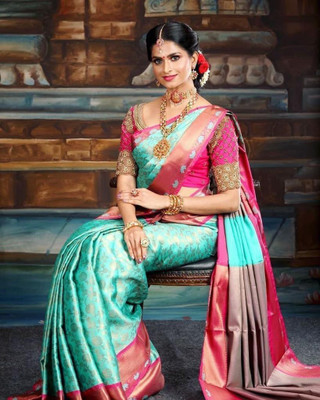 PARAMPARA CREATION Woven Kanjivaram Pure Silk Saree(Light Blue)