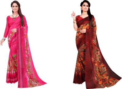 Suntex Floral Print Daily Wear Georgette Saree(Pack of 2, Multicolor)