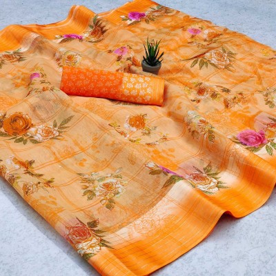 Classy Foriever Printed Daily Wear Cotton Silk Saree(Orange)